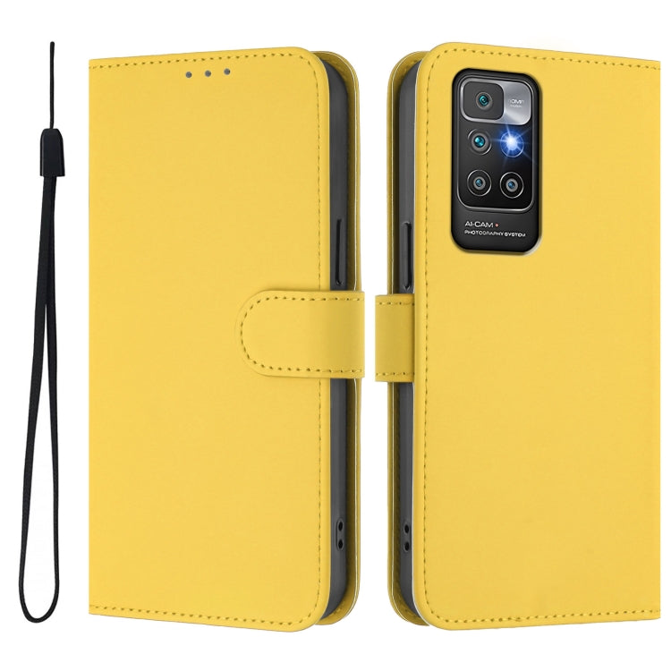 For Redmi 10 4G 2021 Global Skin Feel Solid Color Leather Phone Case with Lanyard