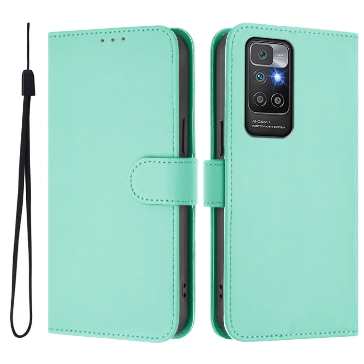 For Redmi 10 4G 2021 Global Skin Feel Solid Color Leather Phone Case with Lanyard