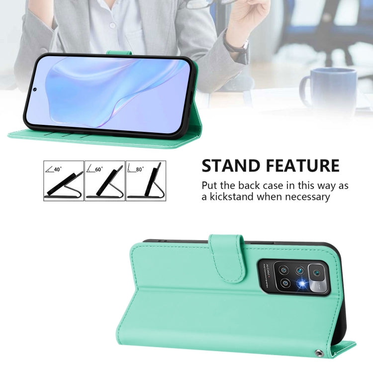 For Redmi 10 4G 2021 Global Skin Feel Solid Color Leather Phone Case with Lanyard