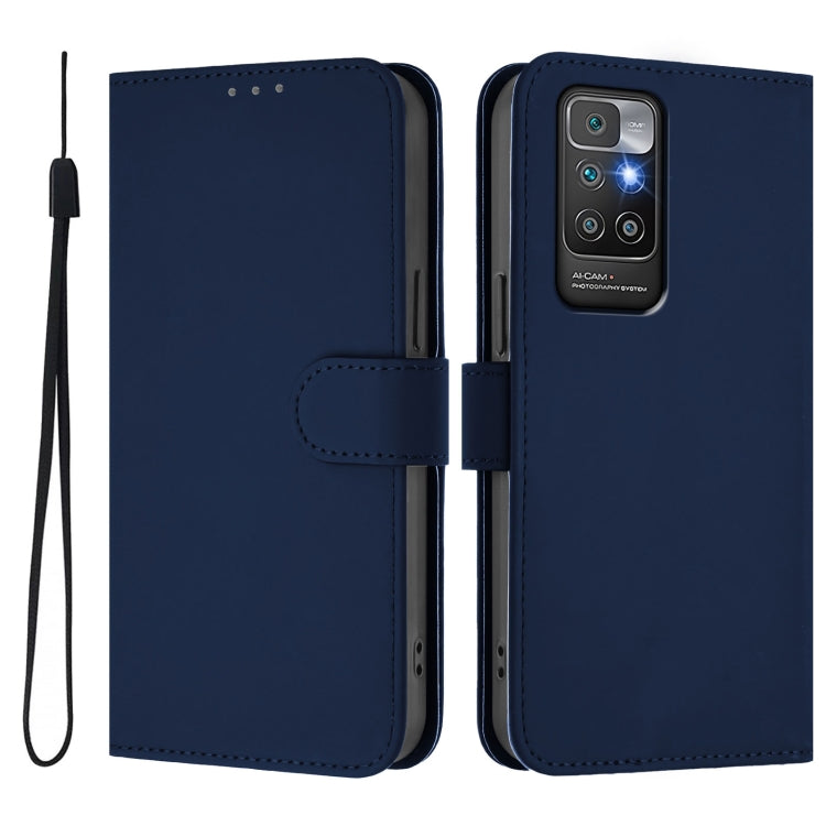 For Redmi 10 4G 2021 Global Skin Feel Solid Color Leather Phone Case with Lanyard