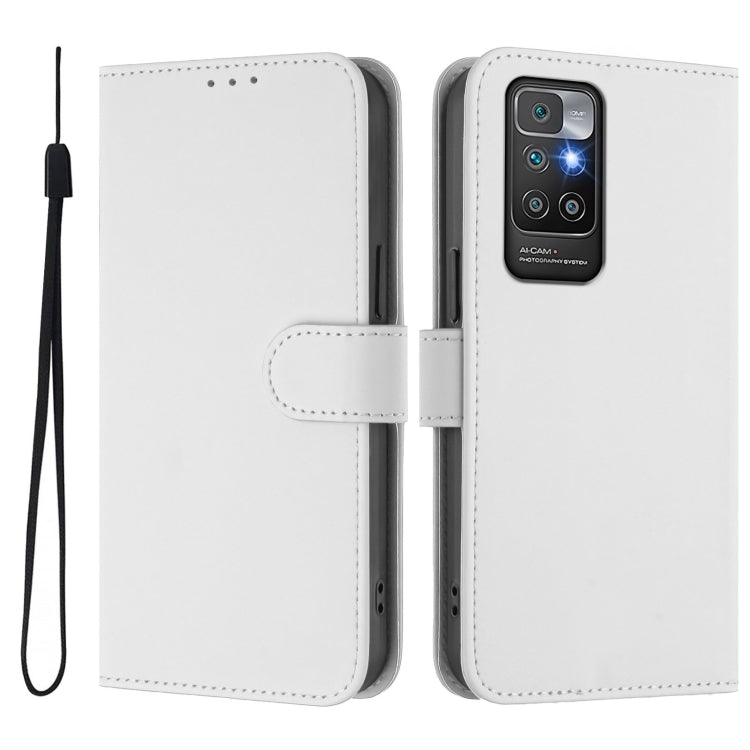 For Redmi 10 4G 2021 Global Skin Feel Solid Color Leather Phone Case with Lanyard
