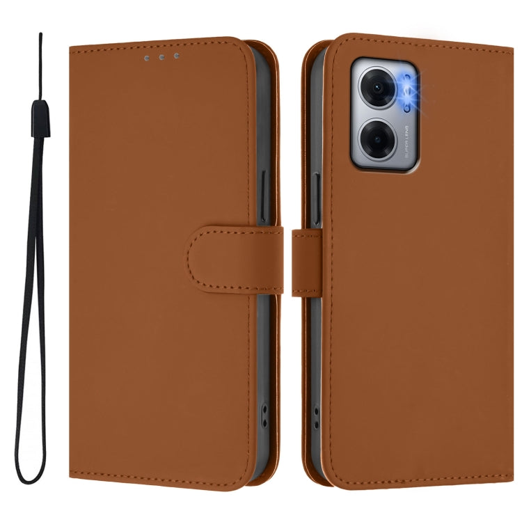 For Redmi 10 5G / Note 11E 5G Skin Feel Solid Color Leather Phone Case with Lanyard