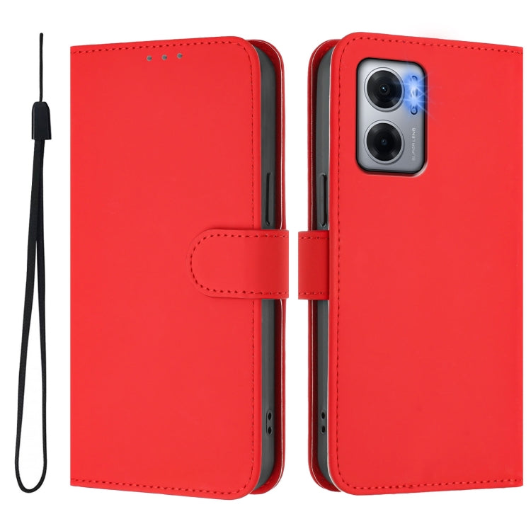 For Redmi 10 5G / Note 11E 5G Skin Feel Solid Color Leather Phone Case with Lanyard