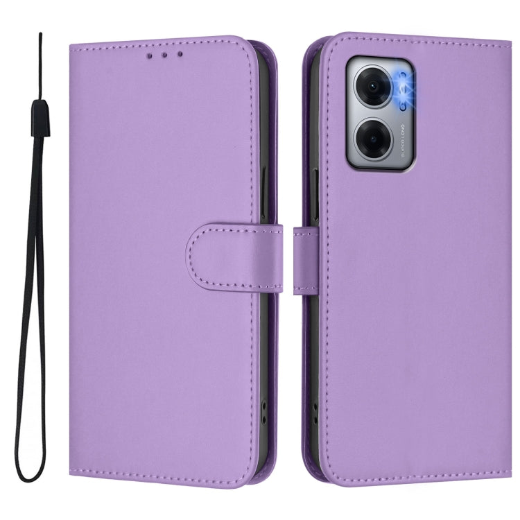 For Redmi 10 5G / Note 11E 5G Skin Feel Solid Color Leather Phone Case with Lanyard