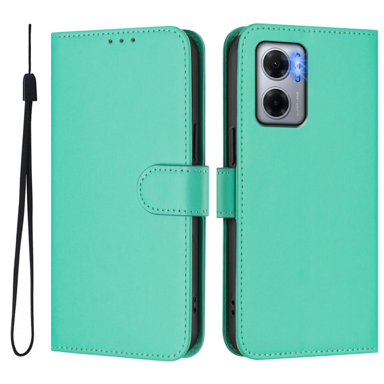For Redmi 10 5G / Note 11E 5G Skin Feel Solid Color Leather Phone Case with Lanyard