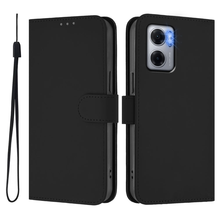 For Redmi 10 5G / Note 11E 5G Skin Feel Solid Color Leather Phone Case with Lanyard