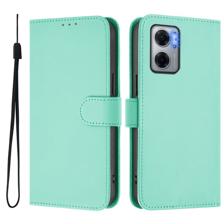 For Redmi 10 5G / Note 11E 5G Skin Feel Solid Color Leather Phone Case with Lanyard