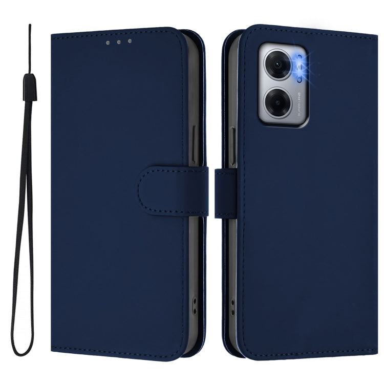 For Redmi 10 5G / Note 11E 5G Skin Feel Solid Color Leather Phone Case with Lanyard