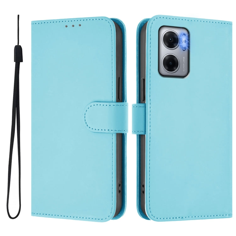 For Redmi 10 5G / Note 11E 5G Skin Feel Solid Color Leather Phone Case with Lanyard