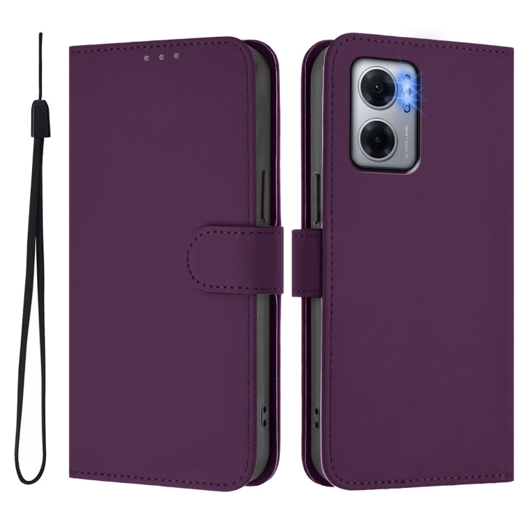 For Redmi 10 5G / Note 11E 5G Skin Feel Solid Color Leather Phone Case with Lanyard