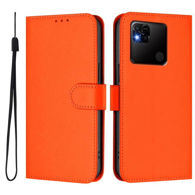 For Redmi 10A Skin Feel Solid Color Leather Phone Case with Lanyard