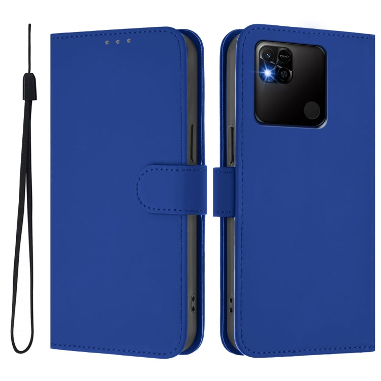 For Redmi 10A Skin Feel Solid Color Leather Phone Case with Lanyard