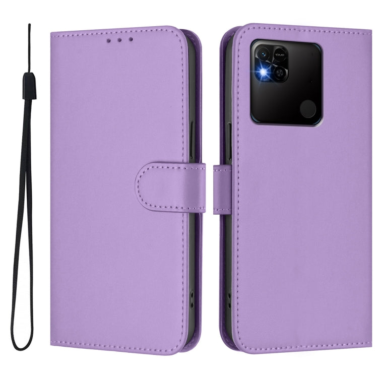 For Redmi 10A Skin Feel Solid Color Leather Phone Case with Lanyard