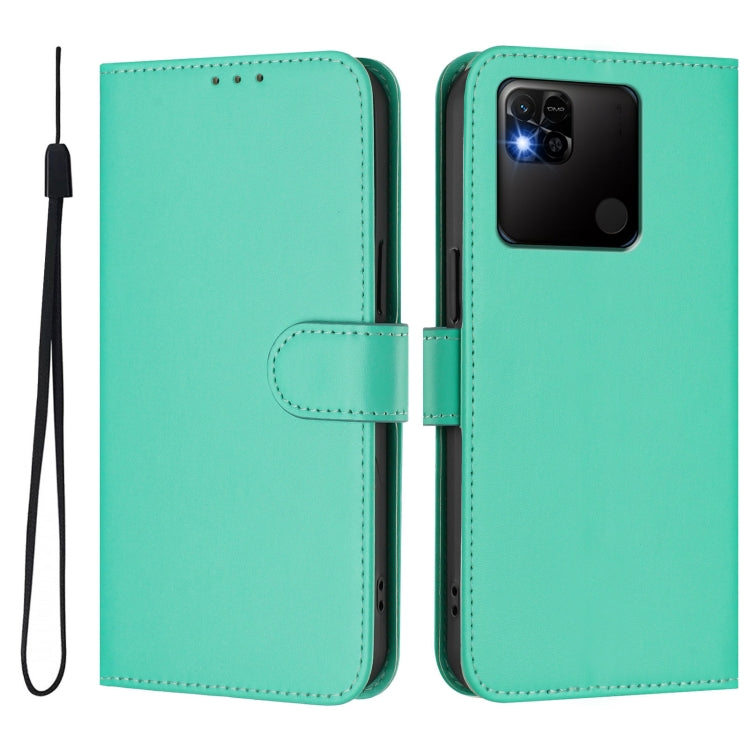 For Redmi 10A Skin Feel Solid Color Leather Phone Case with Lanyard