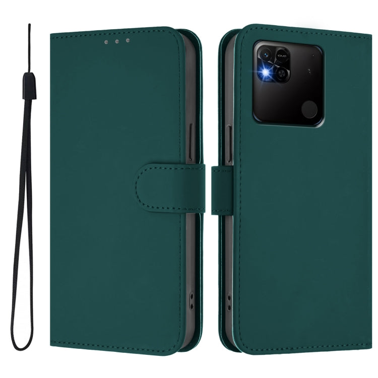 For Redmi 10A Skin Feel Solid Color Leather Phone Case with Lanyard