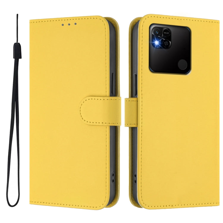 For Redmi 10A Skin Feel Solid Color Leather Phone Case with Lanyard