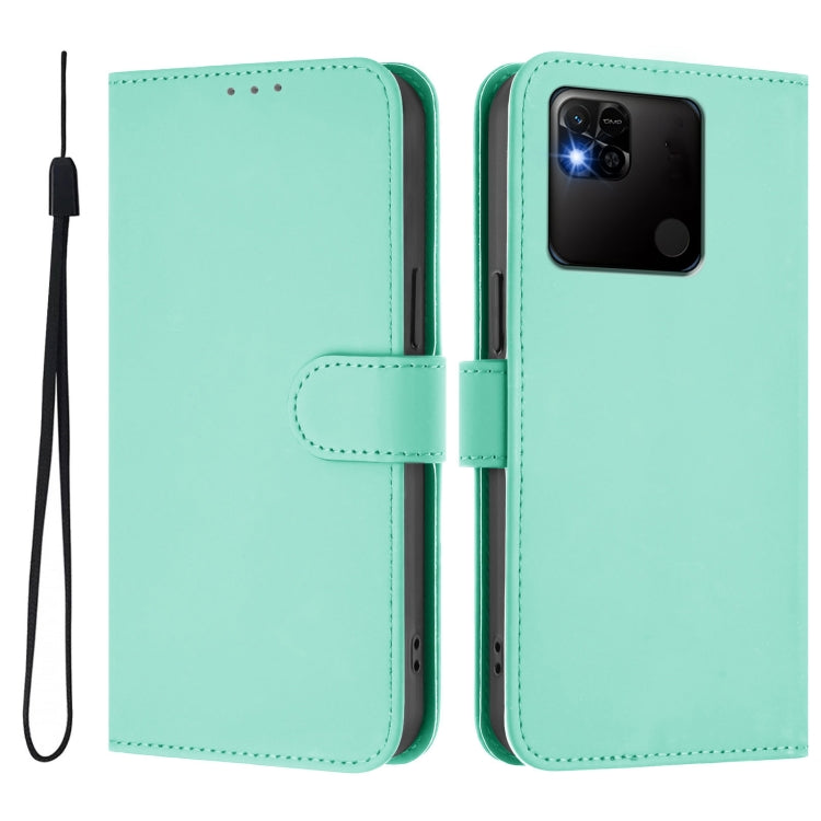 For Redmi 10A Skin Feel Solid Color Leather Phone Case with Lanyard