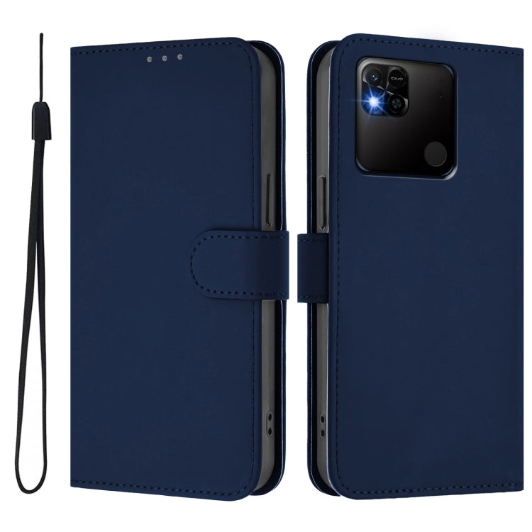 For Redmi 10A Skin Feel Solid Color Leather Phone Case with Lanyard