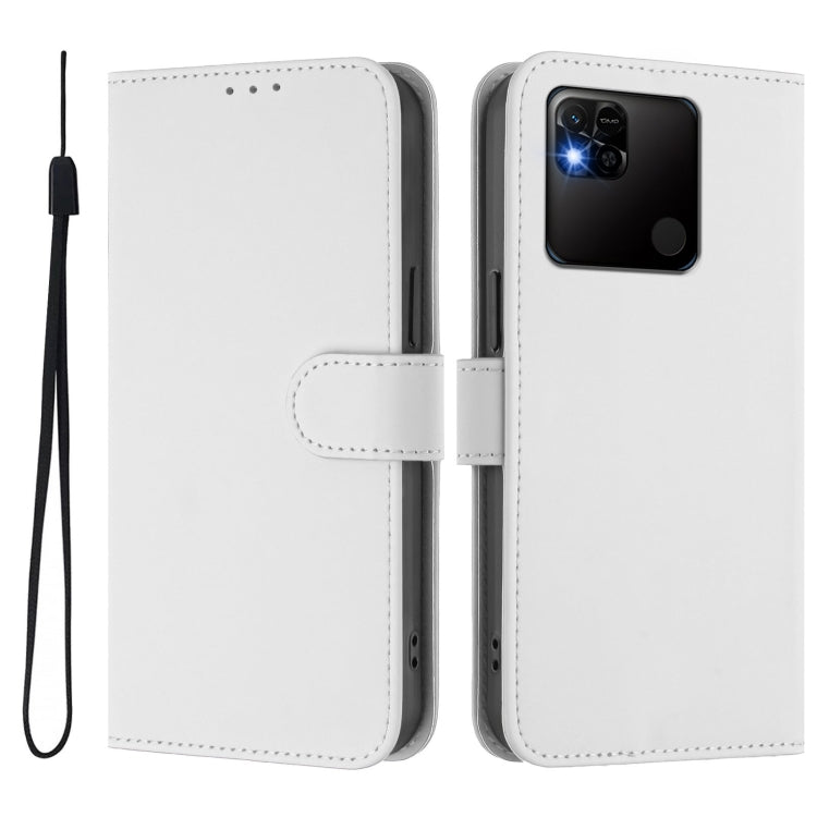 For Redmi 10A Skin Feel Solid Color Leather Phone Case with Lanyard