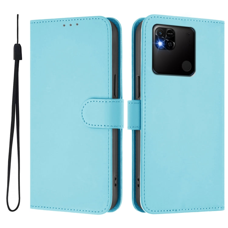 For Redmi 10A Skin Feel Solid Color Leather Phone Case with Lanyard