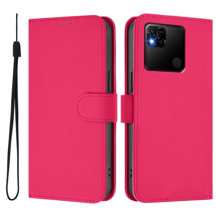 For Redmi 10A Skin Feel Solid Color Leather Phone Case with Lanyard