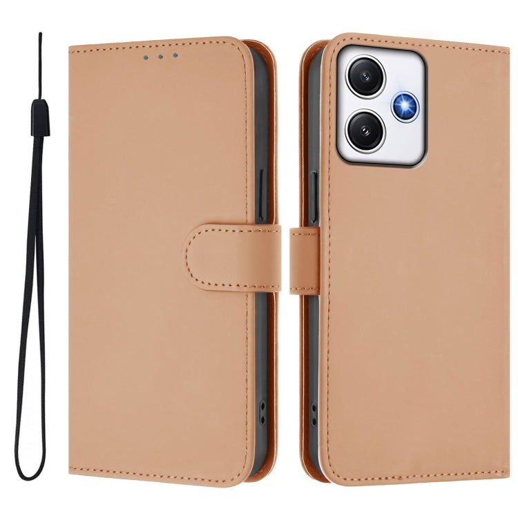 For Redmi 12 4G Global / Note 12R Skin Feel Solid Color Leather Phone Case with Lanyard