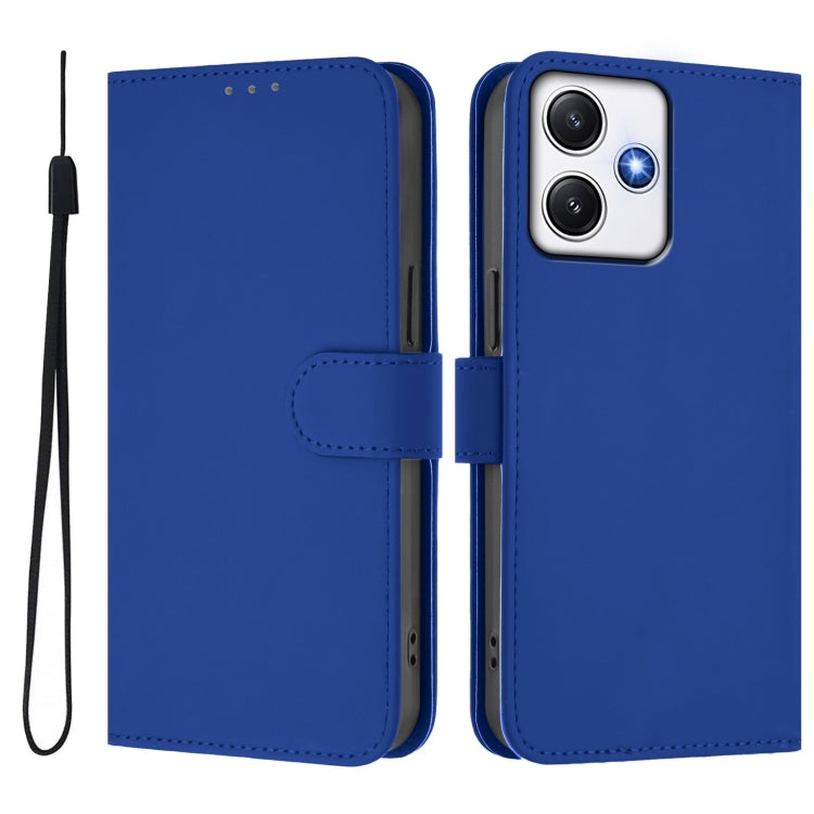 For Redmi 12 4G Global / Note 12R Skin Feel Solid Color Leather Phone Case with Lanyard