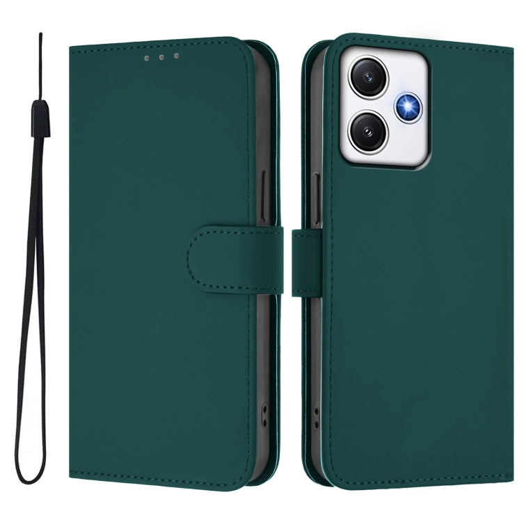 For Redmi 12 4G Global / Note 12R Skin Feel Solid Color Leather Phone Case with Lanyard