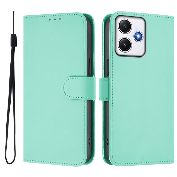 For Redmi 12 4G Global / Note 12R Skin Feel Solid Color Leather Phone Case with Lanyard