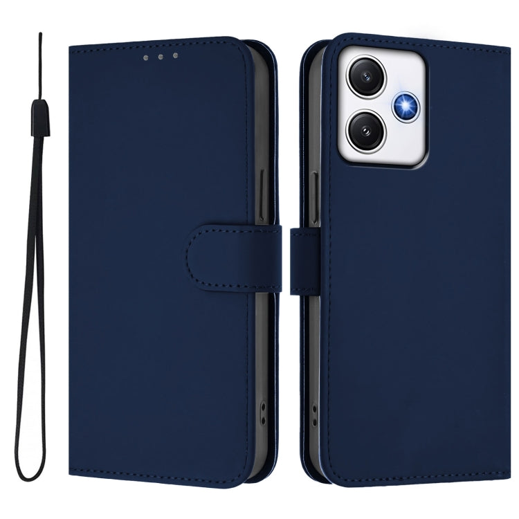 For Redmi 12 4G Global / Note 12R Skin Feel Solid Color Leather Phone Case with Lanyard
