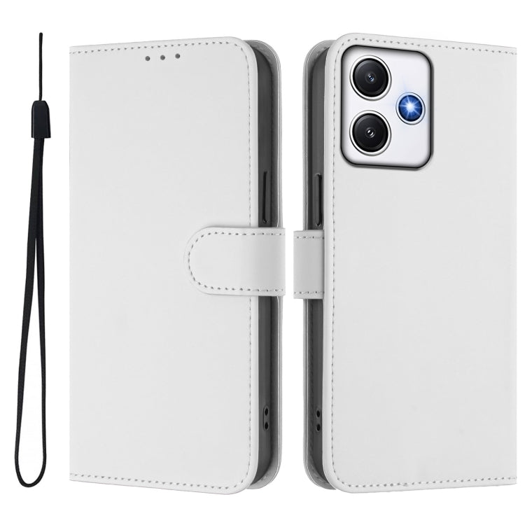 For Redmi 12 4G Global / Note 12R Skin Feel Solid Color Leather Phone Case with Lanyard