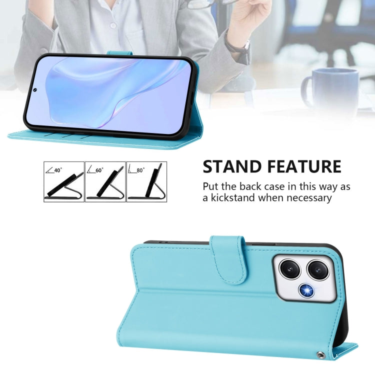 For Redmi 12 4G Global / Note 12R Skin Feel Solid Color Leather Phone Case with Lanyard