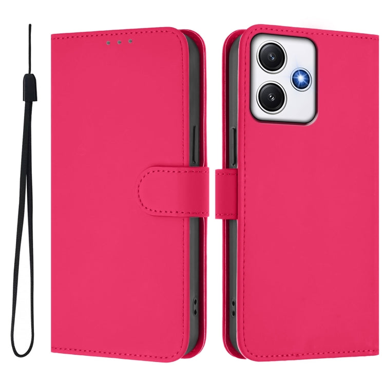 For Redmi 12 4G Global / Note 12R Skin Feel Solid Color Leather Phone Case with Lanyard