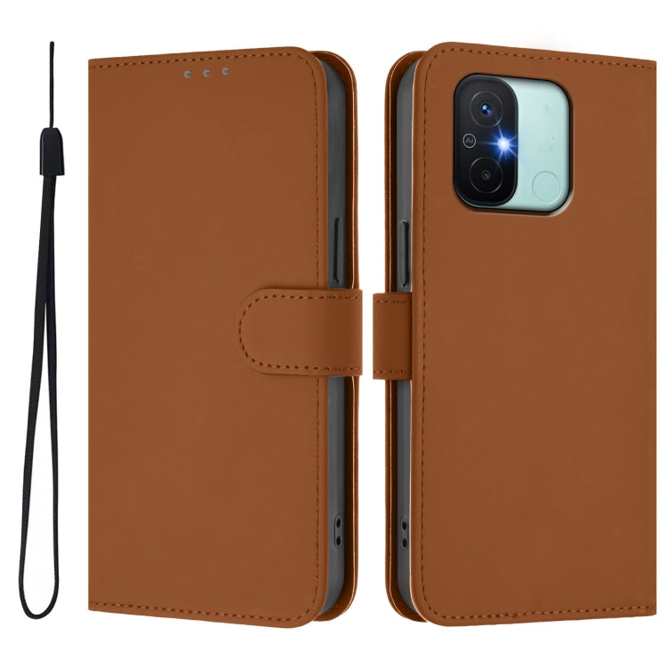 For Redmi 12C / 11A Skin Feel Solid Color Leather Phone Case with Lanyard