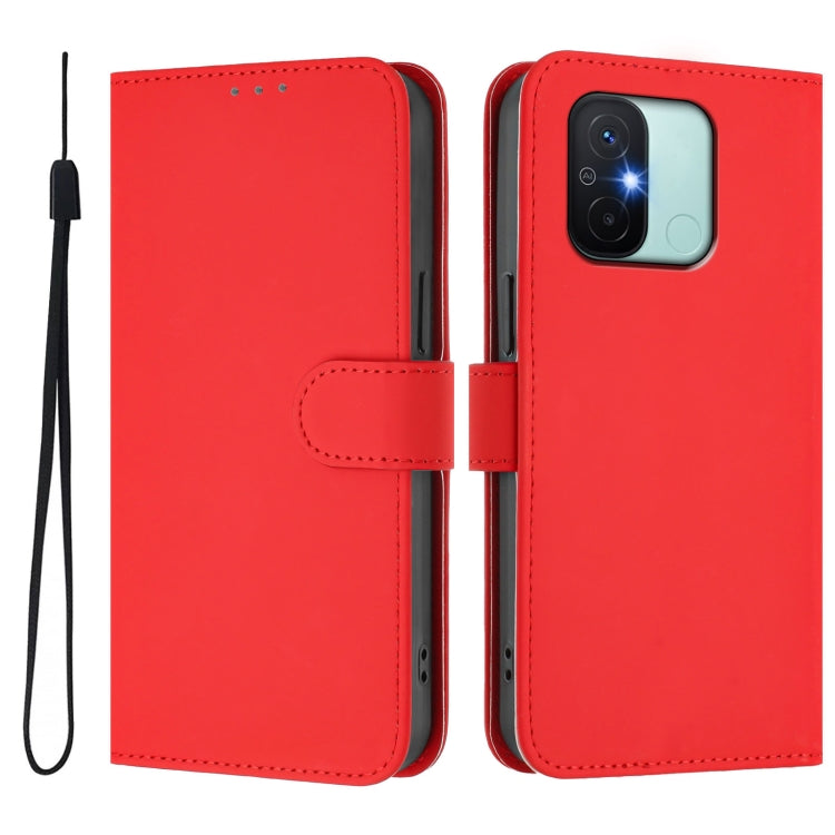 For Redmi 12C / 11A Skin Feel Solid Color Leather Phone Case with Lanyard