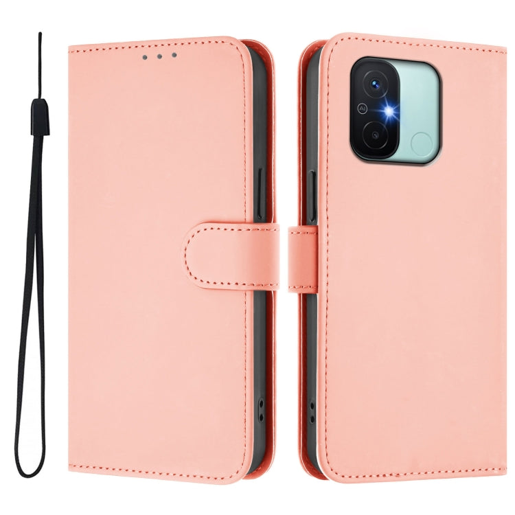 For Redmi 12C / 11A Skin Feel Solid Color Leather Phone Case with Lanyard