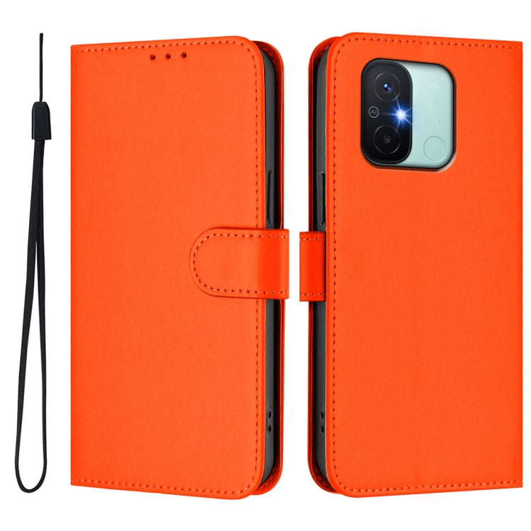 For Redmi 12C / 11A Skin Feel Solid Color Leather Phone Case with Lanyard