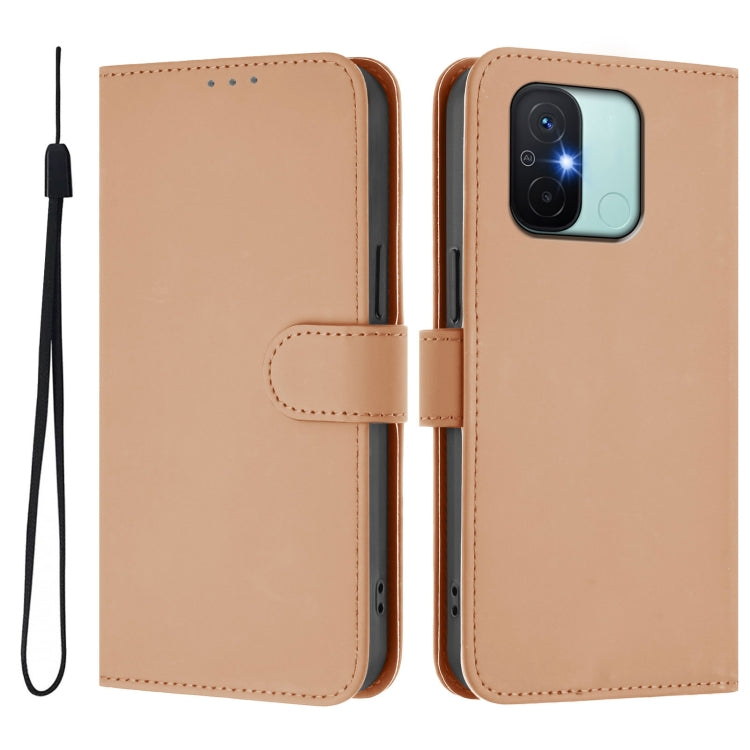 For Redmi 12C / 11A Skin Feel Solid Color Leather Phone Case with Lanyard