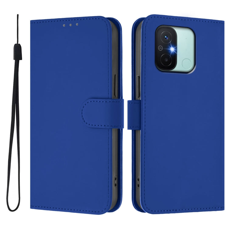 For Redmi 12C / 11A Skin Feel Solid Color Leather Phone Case with Lanyard