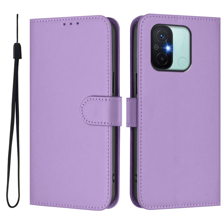 For Redmi 12C / 11A Skin Feel Solid Color Leather Phone Case with Lanyard