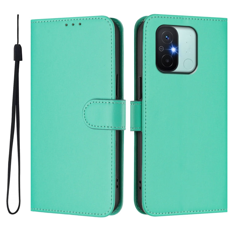 For Redmi 12C / 11A Skin Feel Solid Color Leather Phone Case with Lanyard