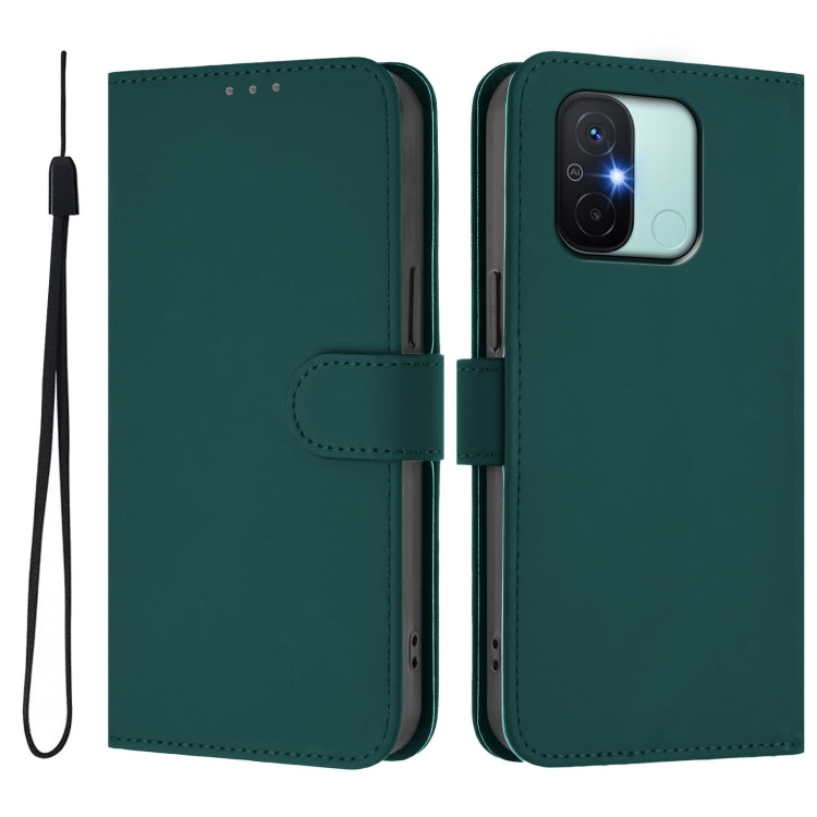 For Redmi 12C / 11A Skin Feel Solid Color Leather Phone Case with Lanyard