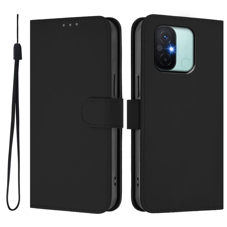 For Redmi 12C / 11A Skin Feel Solid Color Leather Phone Case with Lanyard