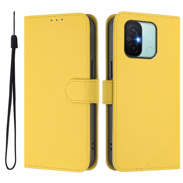 For Redmi 12C / 11A Skin Feel Solid Color Leather Phone Case with Lanyard