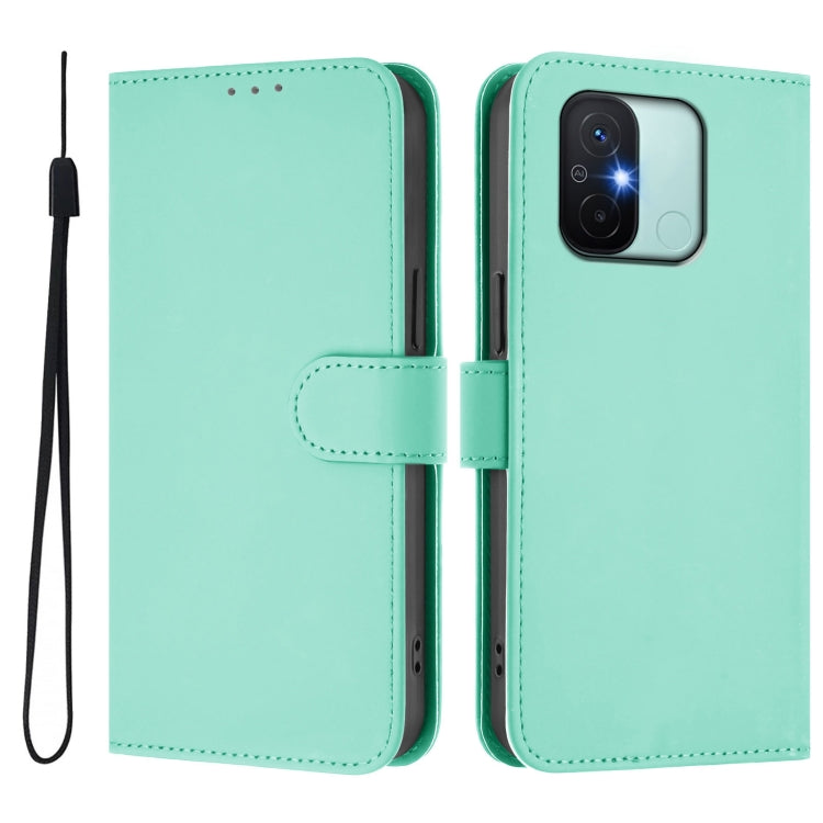 For Redmi 12C / 11A Skin Feel Solid Color Leather Phone Case with Lanyard