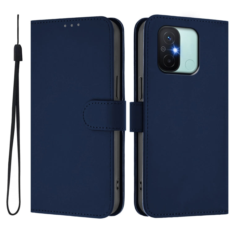For Redmi 12C / 11A Skin Feel Solid Color Leather Phone Case with Lanyard