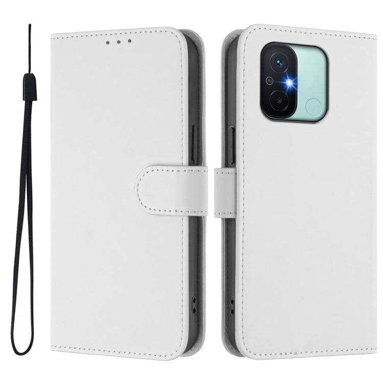 For Redmi 12C / 11A Skin Feel Solid Color Leather Phone Case with Lanyard