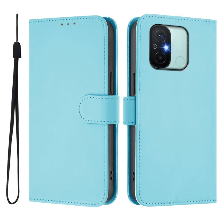 For Redmi 12C / 11A Skin Feel Solid Color Leather Phone Case with Lanyard