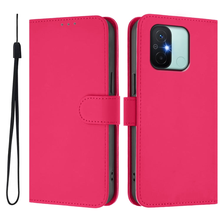 For Redmi 12C / 11A Skin Feel Solid Color Leather Phone Case with Lanyard