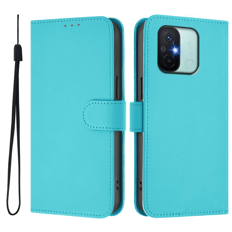 For Redmi 12C / 11A Skin Feel Solid Color Leather Phone Case with Lanyard